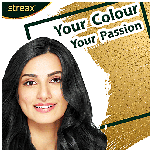 Streax Cream Hair Colour - With Shine On Conditioner, For Smooth & Shiny Hair, 45 ml Natural Black