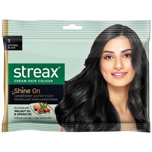 Streax Cream Hair Colour - With Shine On Conditioner, For Smooth & Shiny  Hair, 45 ml Natural Black of Rs 35 - bigbasket