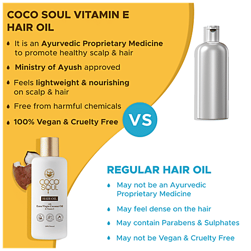 Coco Soul Hair Oil - Extra Virgin Coconut Oil & Vitamin E, 100% Natural, Paraben Free, 200 ml  