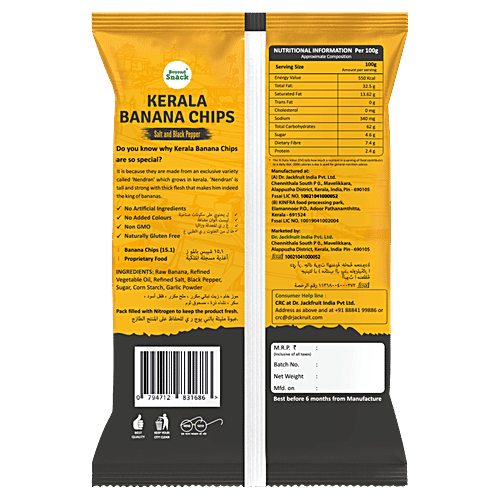 Beyond Snack Salt & Black Pepper Kerala Banana Chips, 125 g Pouch Zero Cholestrol, Zero Trans Fat, High Fibre