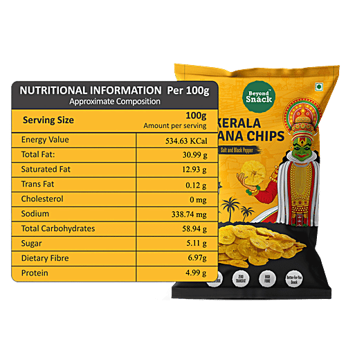 Beyond Snack Salt & Black Pepper Kerala Banana Chips, 125 g Pouch Zero Cholestrol, Zero Trans Fat, High Fibre