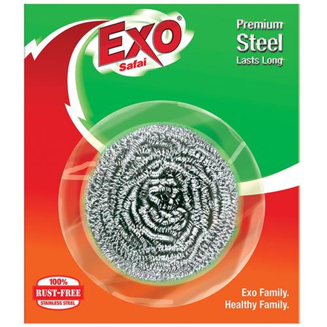 Exo Safai Premium Stainless Steel Scrubber - Long-Lasting, Rustproof, Removes Tough Stains, 1 pc 