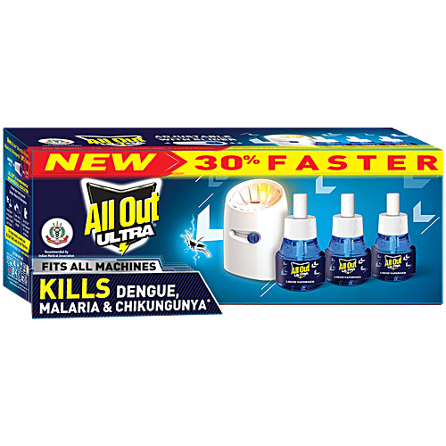 All Out Ultra Liquid Vaporizer Mosquito Repellent, 45 ml (Machine + 3 Refills) Kills Disease Spreading Mosquitoes
Recommended by Indian Medical Association