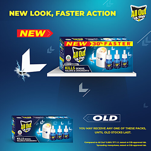 All Out Ultra Liquid Vaporizer Mosquito Repellent, 45 ml (Machine + 3 Refills) Kills Disease Spreading Mosquitoes
Recommended by Indian Medical Association