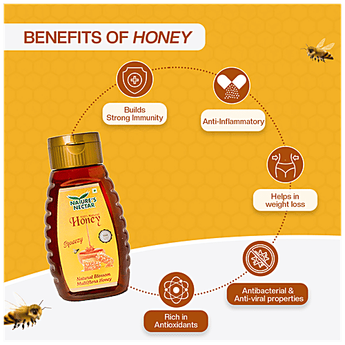 Nature's Nectar Pure Honey - Squeezy,  NMR Tested, Natural Multiflora, Healthy Sweetener, 500 g  