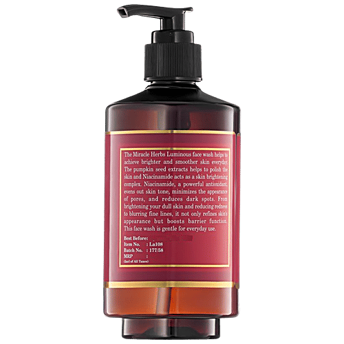 Miracle Herbs India Quartz Luminous Face Cleanser - Pumpkin Extracts, Exfoliating, For Smooth Skin, 300 ml  