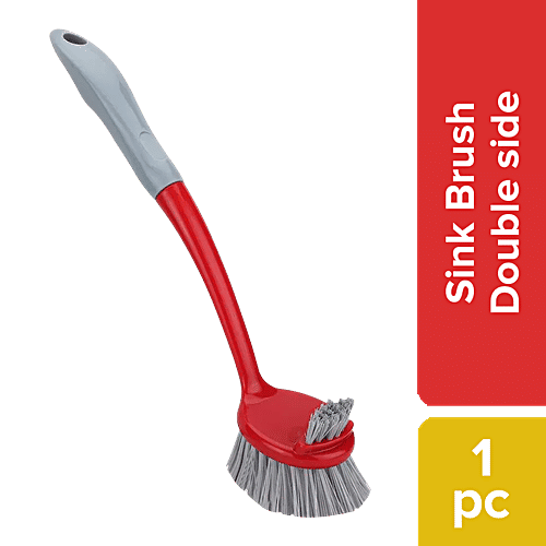 Liao Sink Brush - Double Sided, Cleans Tough Stains, Soft Grip Handle, Red, 1 pc  