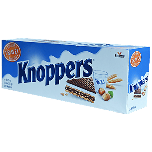 Knoppers Crispy Wafers - Filled With Mlk, Cream, Sweet Taste, Travel Pack, 375 g  
