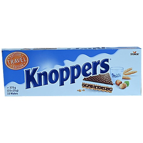 Knoppers Crispy Wafers - Filled With Mlk, Cream, Sweet Taste, Travel Pack, 375 g  