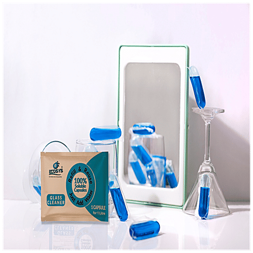 Ecosys Glass Cleaner - Soluble Capsule, 2X More Shine With Booster, Streak-Free & Anti-Static, 50 g (Pack of 5)