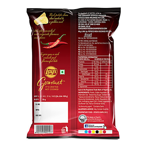 Lay's Gourmet Kettle Chips - Thai Sweet Chilli, 55 g Premium Slow-Cooked Potato Chips, Chips and Snacks