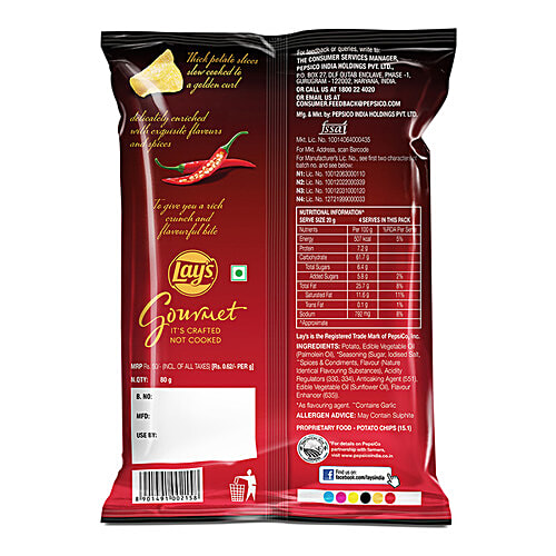 Lay's Gourmet Kettle Chips - Thai Sweet Chilli, 80 g Premium Slow-Cooked Potato Chips, Chips and Snacks