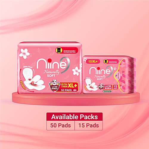 Niine Naturally Soft Ultra Thin Sanitary Pads - XL+, 50 pcs Controls Rashes, Long-Lasting Protection, Prevents Odour, Keeps You Dry
