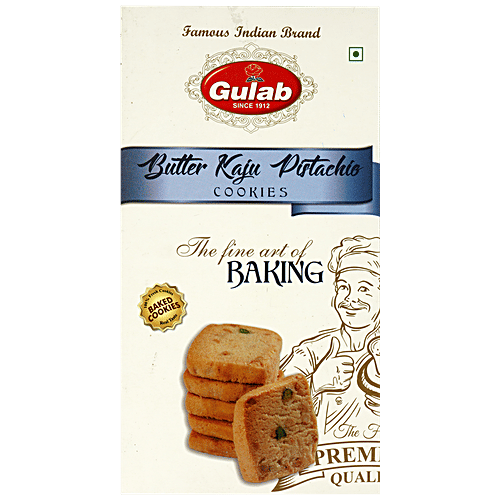 Gulab Sweets Butter Kaju Pistachio Cookies - Rich In Taste, Flavour, High In Iron & Calcium, 300 g  