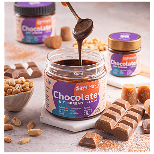 MiHeSo Mind Health Soul Chocolate Sea Salt Nut Spread - Sweetened With Jaggery, High In Protein, No Palm Oil, Added Vitamins & Probiotics, 100 g  