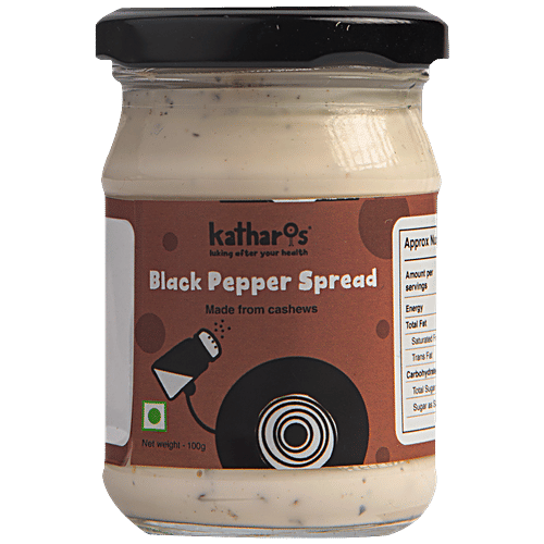 Katharos Black Pepper Spread - Vegan Cheese, Made From Cashews, High In Protein, No Oil, Sugar, Sauce/Dip, 100 g