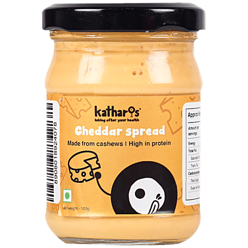 Katharos Cheddar Spread - Vegan Cheese, Made From Cashews, High In Protein, No Oil, Sugar, Sauce/Dip, 100 g
