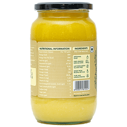 Sarthak Satvik A2 Cow's Ghee - Free Grazing Desi Cows, Helps Bone Strength & Improves Stamina, 1 L