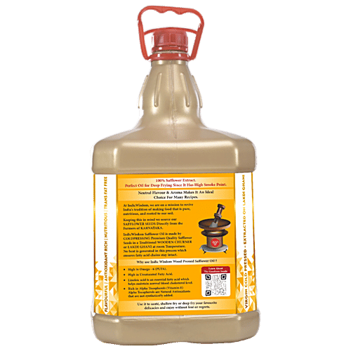 Indic Wisdom Edible Safflower Oil - Pure Extract, Rich Aroma & Flavour, 5 L