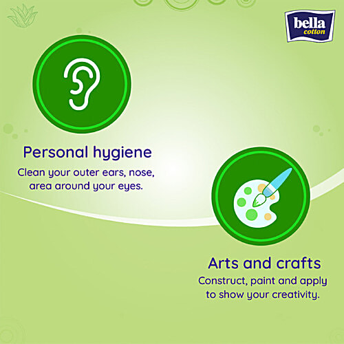 Bella Cotton Buds - With Paper Stick, Aloe Vera Extract, Highly Absorbent, For Sensitive Skin, 200 pcs Box 