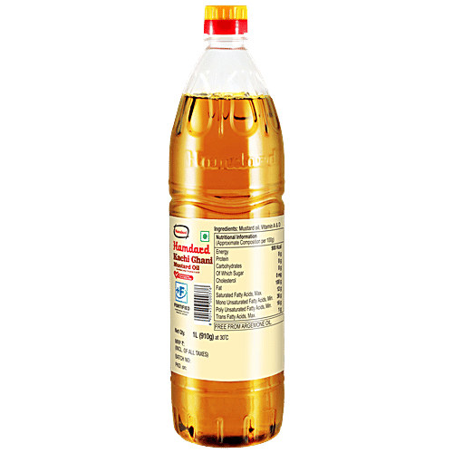 Hamdard Foods Kachi Ghani Mustard Oil - Rich In Vitamin A & D, Omega Fatty Acids, Boosts Overall Health, 1 L PET Bottle 