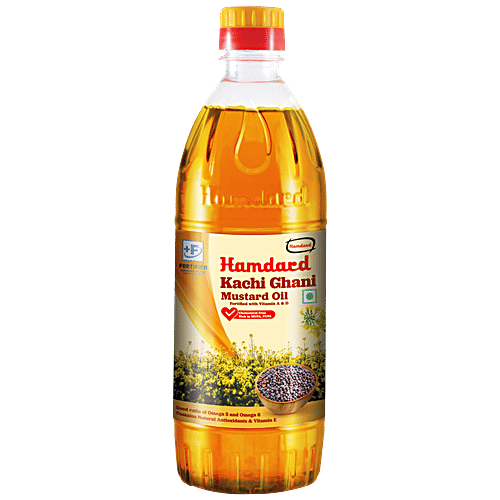 Hamdard Foods Kachi Ghani Mustard Oil - Rich In Vitamin A & D, Omega Fatty Acids, Boosts Overall Health, 1 L PET Bottle 