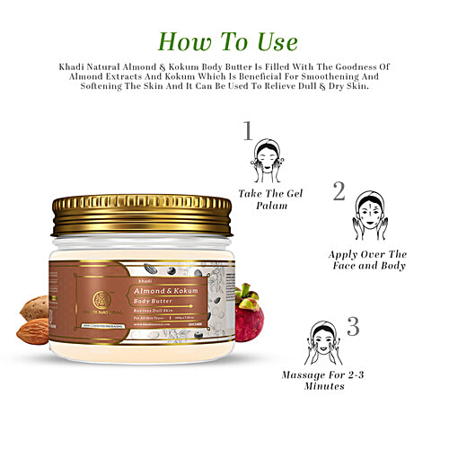 Khadi Natural Almond & Kokum Body Butter - Revives Dull Skin, 200 g  