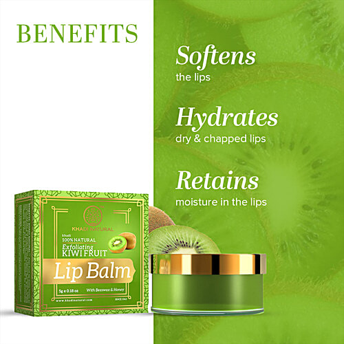 Khadi Natural Kiwi Fruit Lip Balm - With Beeswax & Honey, Exfoliating, For Dry, Chapped Lips, 5 g  