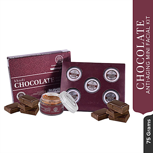 Khadi Natural Chocolate Anti-Aging Mini Facial Kit - Removes Oily & Dirt, Reduces Wrinkles & Stress, 15 g (Pack of 5) 