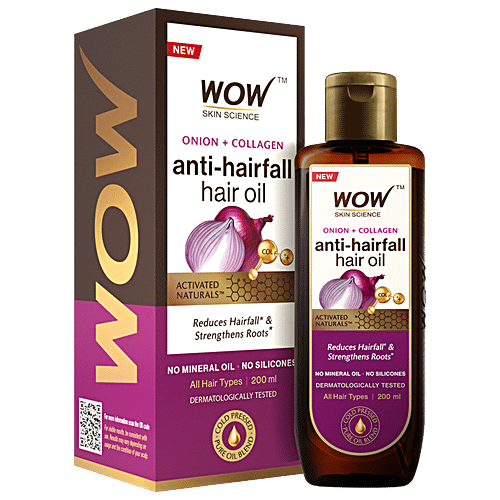 Wow Skin Science Onion Black Seed Hair Oil - For Silkier & Strong Hair, Non-Sticky, Non-Greasy, No Mineral Oil, No Silicones, 200 ml  