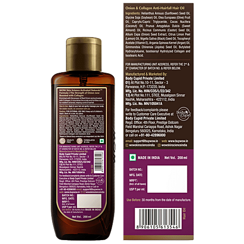 Wow Skin Science Onion Black Seed Hair Oil - For Silkier & Strong Hair, Non-Sticky, Non-Greasy, No Mineral Oil, No Silicones, 200 ml  