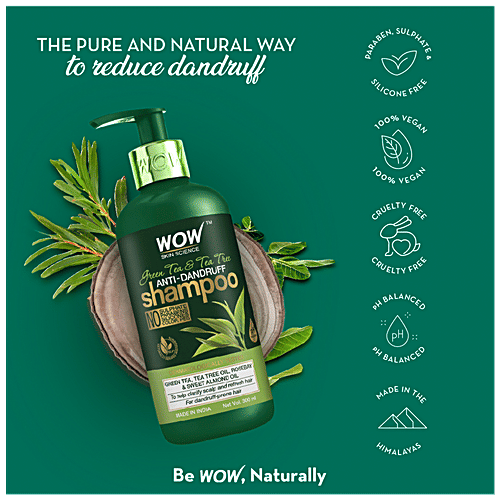 Wow Skin Science Green Tea & Tea Tree Shampoo - Clarify Scalp, Restore Hair Strength, For Dandruff-Prone Hair, 300 ml  