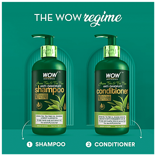 Wow Skin Science Green Tea & Tea Tree Shampoo - Clarify Scalp, Restore Hair Strength, For Dandruff-Prone Hair, 300 ml  