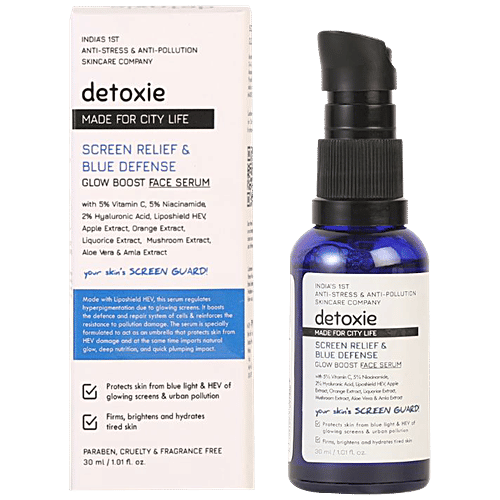 Detoxie Screen Relief & Blue Defense Face Serum - Glow Boost, Firms, Brightens, Hydrates, 30 ml  