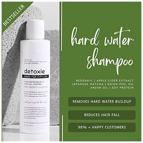 Detoxie Hard Water Relief & Hair Fall Control Pro Growth Shampoo - Promotes Hair Growth, 200 ml
