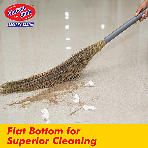 Chakaachak Eazo Grass Broom - Long Handle, Durable, Flat Bottom, For Superior Cleaning, 300 g