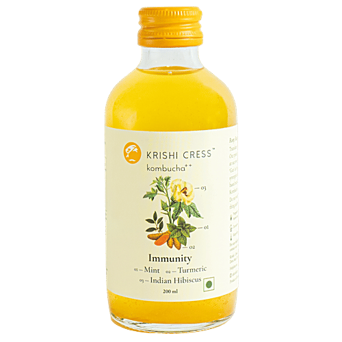 Krishi Cress Immunity Kombucha - Turmeric, Mint Okra, Handcrafted With Natural Ingredients, 200 ml Bottle 