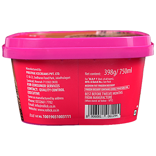Rollick Belgian Chocochip Frozen Dessert, 750 ml Tub 
