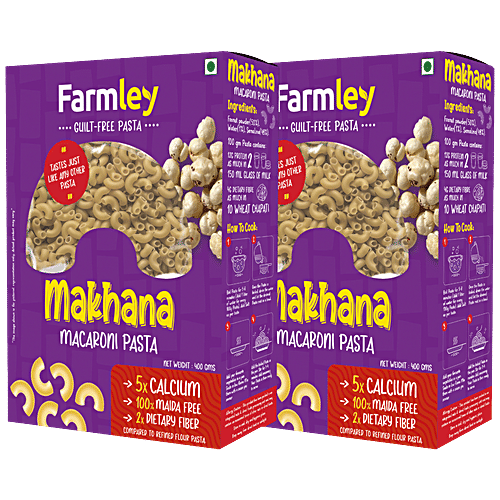 Farmley Makhana Macaroni Pasta - Maida Free, Cholesterol-Free, Vegan, 400 g (Pack of 2) 