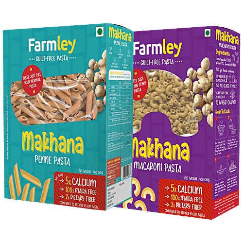 Farmley Makhana Macaroni & Penne Pasta Combo - Maida Free, Cholesterol-Free, Vegan, 400 g (Pack of 2) 