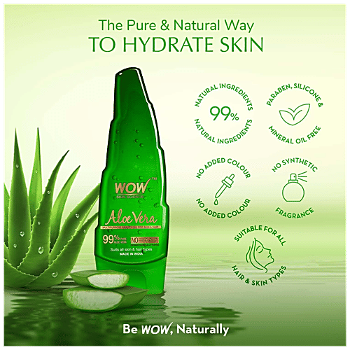 Wow Skin Science Aloe Vera Gel - Pure, Rejuvenating, For Skin & Hair, No Parabens, 250 ml