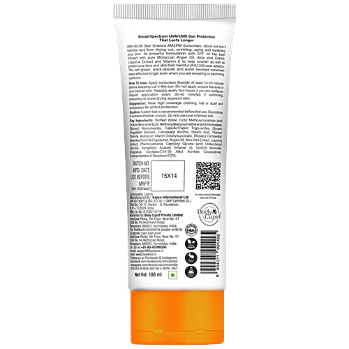 Wow Skin Science AM2PM Sunscreen Lotion - SPF 50, Water-Resistant, For All Skin Types, No Parabens, 100 ml Tube