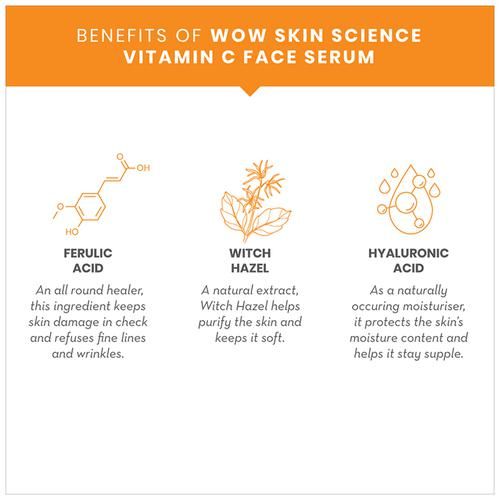 Wow Skin Science Vitamin C Face Serum - Hydrates Skin, Brightens Complexion, Oil-Free, 15 ml  