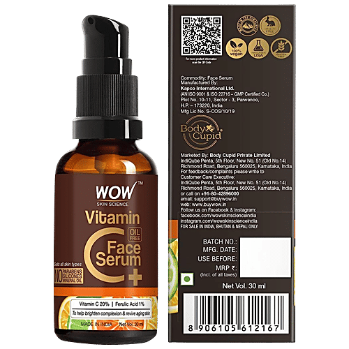 Wow Skin Science Vitamin C+ Face Serum - With 1% Ferulic Acid, Brightens Complexion, Anti-Ageing, 30 ml