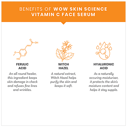 Wow Skin Science Vitamin C+ Face Serum - With 1% Ferulic Acid, Brightens Complexion, Anti-Ageing, 30 ml