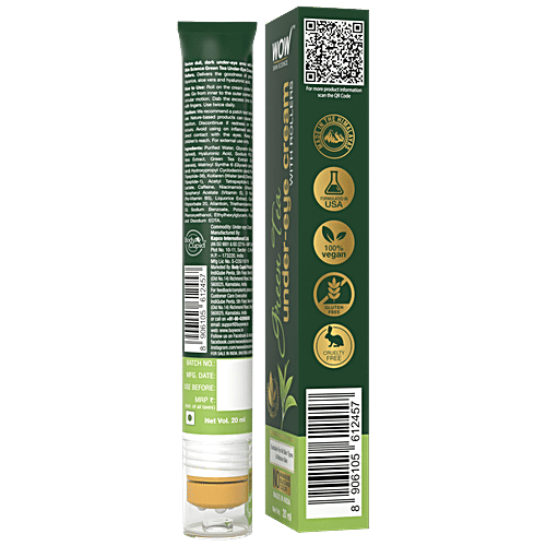Wow Skin Science Green Tea Under Eye Cream With Rollers - For All Skin Types, No Parabens, 20 ml  