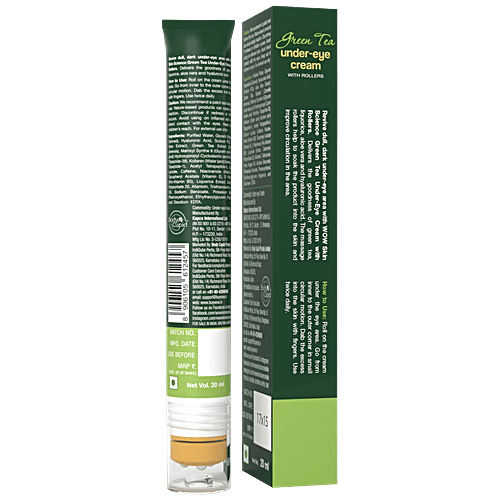Wow Skin Science Green Tea Under Eye Cream With Rollers - For All Skin Types, No Parabens, 20 ml  