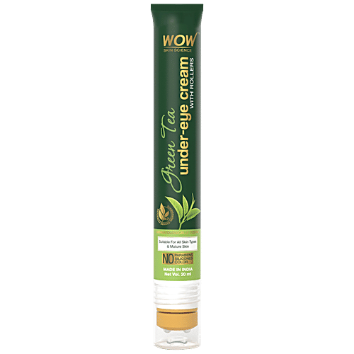 Wow Skin Science Green Tea Under Eye Cream With Rollers - For All Skin Types, No Parabens, 20 ml  