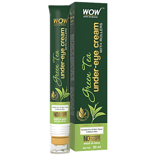 Wow Skin Science Green Tea Under Eye Cream With Rollers - For All Skin Types, No Parabens, 20 ml  