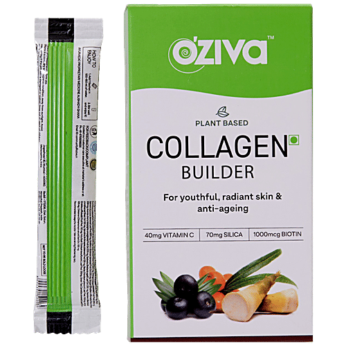 O'ZIVA Plant Based Collagen Builder Powder With Vitamin C & Biotin - Collagen Supplements For Women & Men, 24 g (6 Sachet x 4 g each)